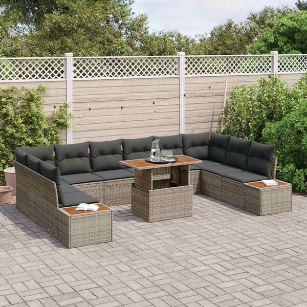 vidaXL Conjunto de Sof&aacute; de Jardim 11 pcs Cinzeto Rattan Sint&eacute;tico