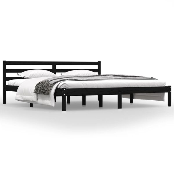 vidaXL Estrutura de cama super king 180x200 cm pinho maciço preto