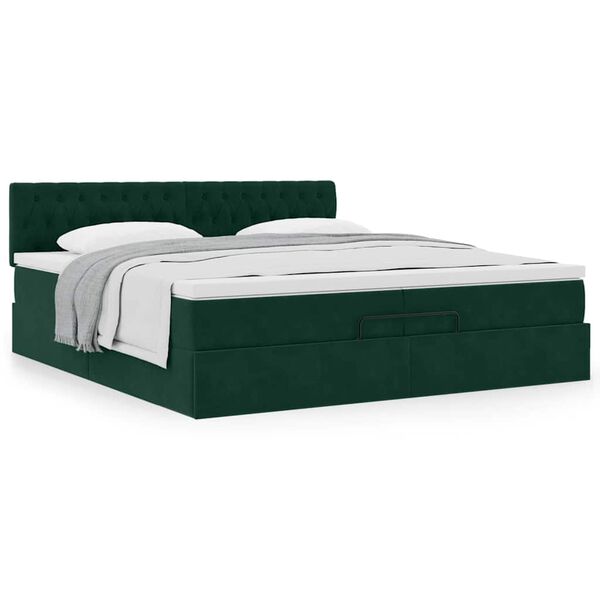 vidaXL Estrutura de cama otomana com colch&atilde;o 200x200 cm verde escuro