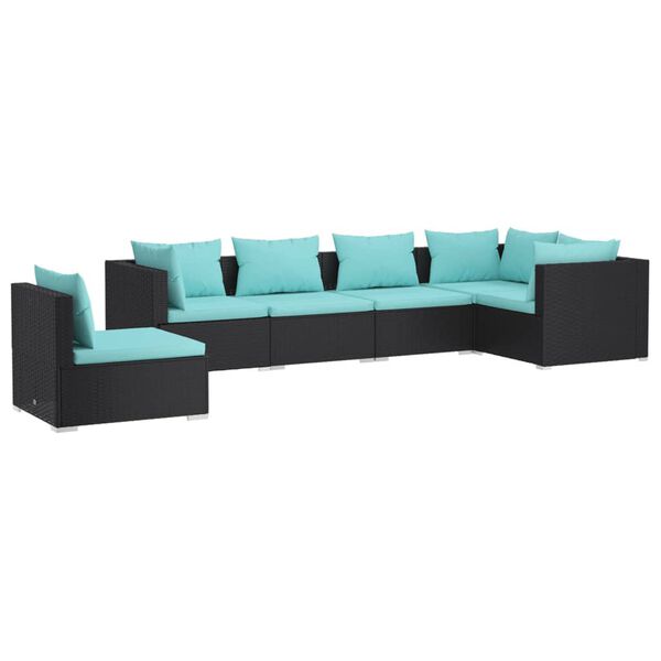vidaXL 6 pcs conjunto lounge de jardim c/ almofad&otilde;es vime PE preto