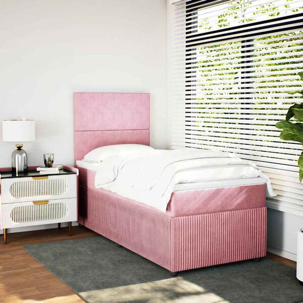 vidaXL Cama com molas/colch&atilde;o 100x200 cm veludo rosa