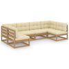 vidaXL 6pcs conj. lounge jardim e almofad&otilde;es pinho maci&ccedil;o castanho mel