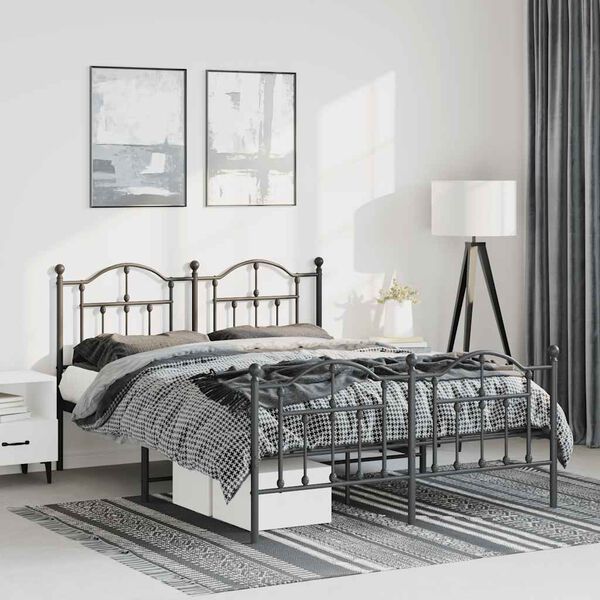 vidaXL Estrutura de cama com cabeceira e p&eacute;s 150x200 cm metal preto