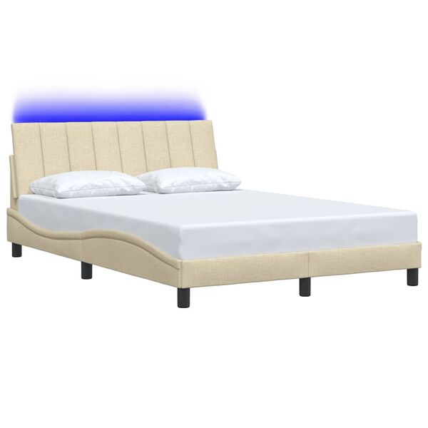 vidaXL Estrutura de cama sem colch&atilde;o Hanko 140x200 cm tecido cor creme