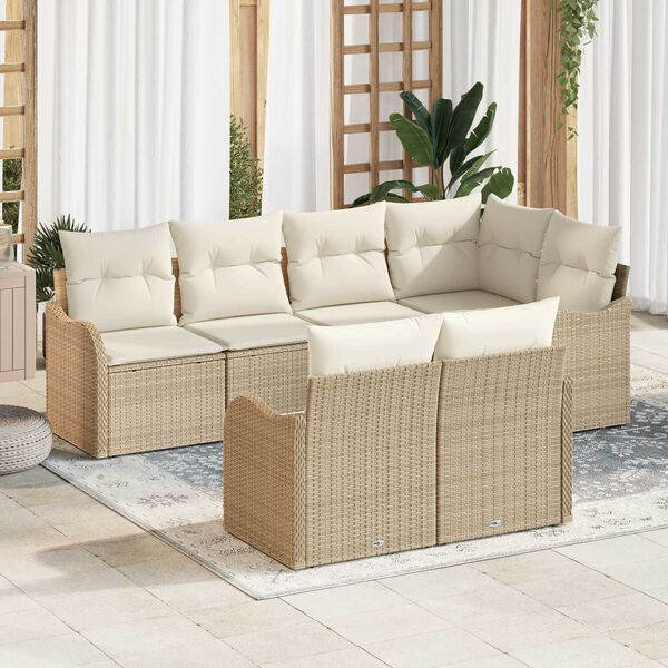 vidaXL Conjunto de Sof&aacute; de Jardim 7 pcs Bege Rattan Sint&eacute;tico