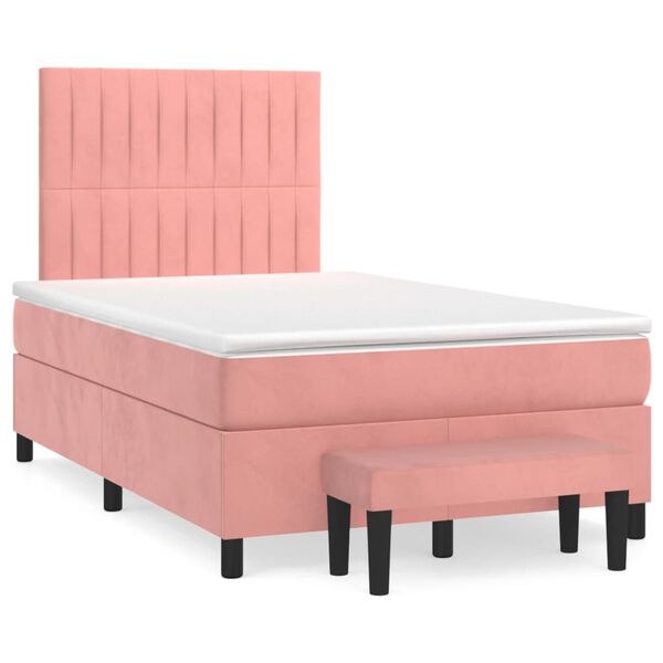 vidaXL Cama boxspring com colch&atilde;o 120x200 cm veludo rosa