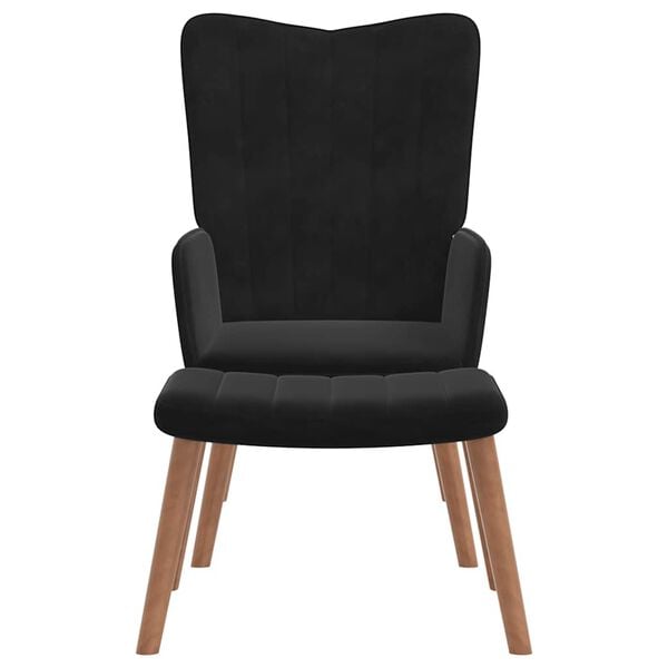 vidaXL Cadeira de descanso com banco veludo preto