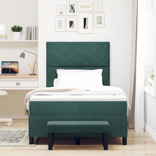 vidaXL Cama Box com colch&atilde;o Verde Escuro 120 x 190 cm Veludo