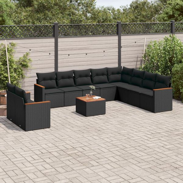 vidaXL 11 pcs conjunto sof&aacute;s de jardim c/ almofad&otilde;es vime PE preto