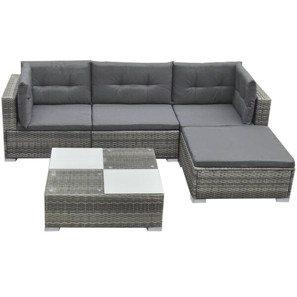 vidaXL 5 pcs conjunto lounge de jardim c/ almofadões vime PE cinzento