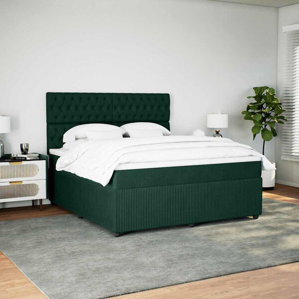vidaXL Cama com molas/colch&atilde;o 180x200 cm veludo verde-escuro
