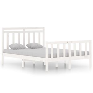 vidaXL Estrutura de cama casal 135x190 cm madeira maci&ccedil;a branco