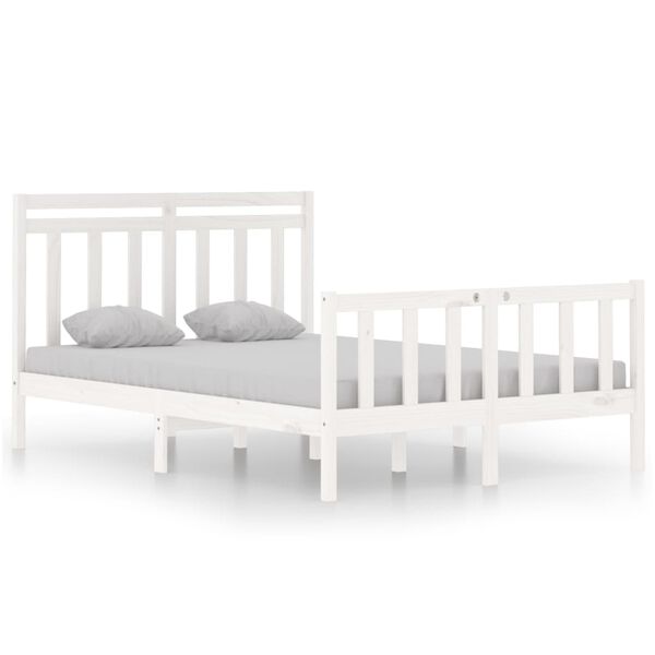 vidaXL Estrutura de cama casal 135x190 cm madeira maciça branco
