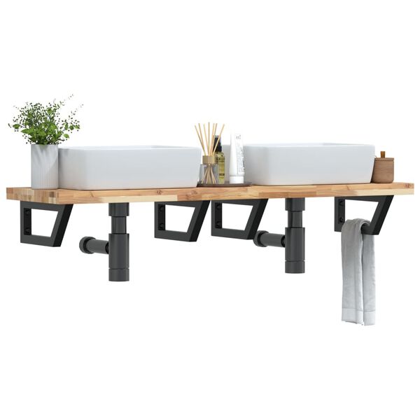 vidaXL Prateleira de parede p/ lavat&oacute;rio a&ccedil;o/madeira de ac&aacute;cia maci&ccedil;a