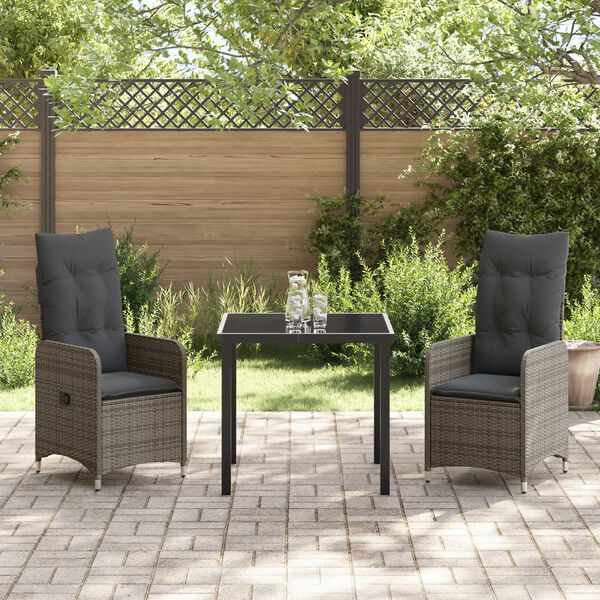 vidaXL Conjunto de Jantar para Jardim 3 pcs Cinzeto Rattan Sint&eacute;tico