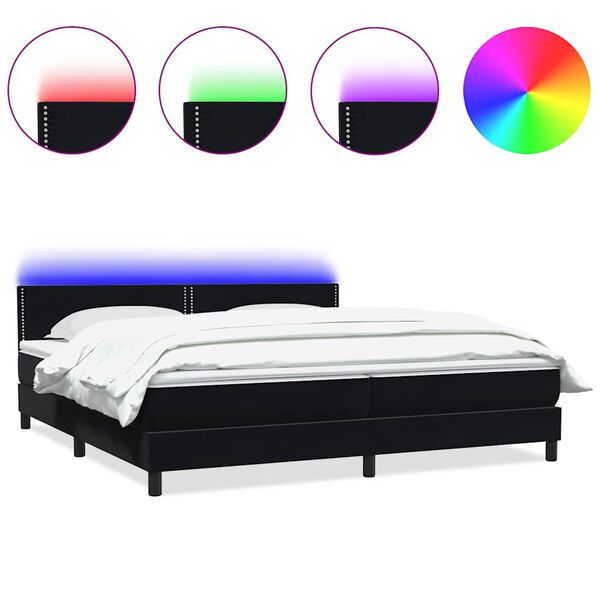 vidaXL Cama box spring c/ colch&atilde;o e LED 180x220 cm veludo preto