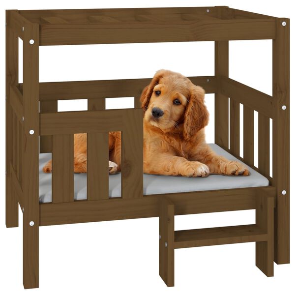 vidaXL Cama para c&atilde;es 75,5x63,5x70 cm pinho maci&ccedil;o castanho mel