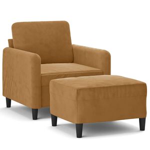 vidaXL Poltrona com apoio de p&eacute;s 60 cm veludo castanho