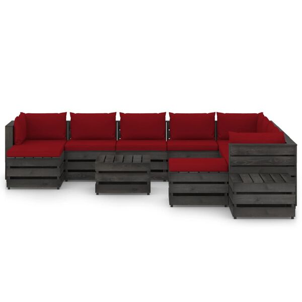 vidaXL 12pcs conj. lounge jardim + almofad&otilde;es madeira impreg. cinzento