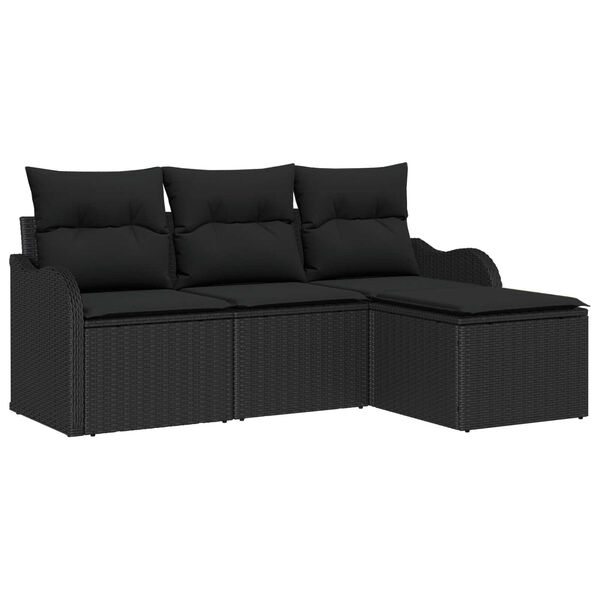 vidaXL Conjunto de Sof&aacute; de Jardim com almofada 4 pcs Preto vime PE