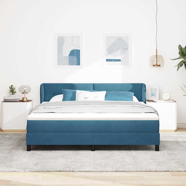vidaXL Cama Box com colch&atilde;o Azul escuro 180 x 200 cm Veludo