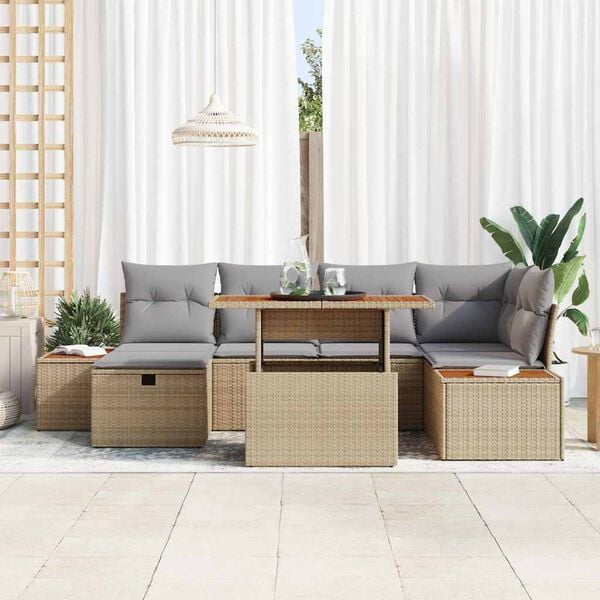 vidaXL Conjunto de Sof&aacute; de Jardim 7 pcs Bege Rattan Sint&eacute;tico