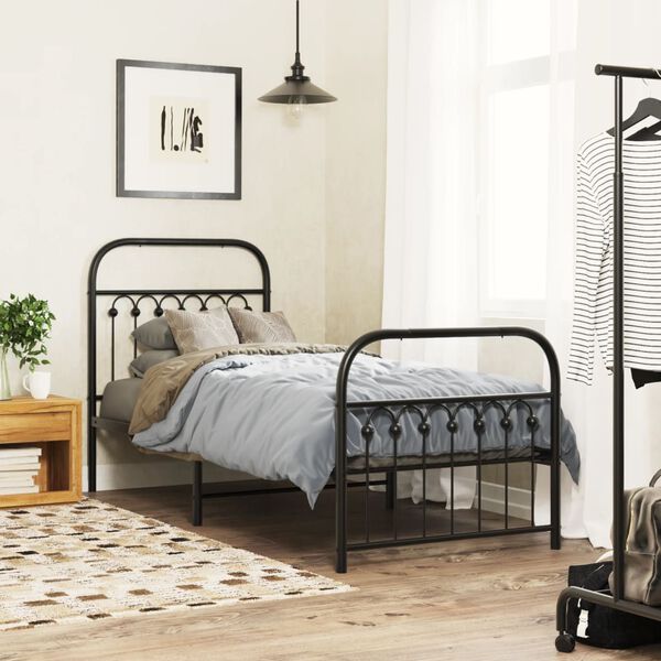vidaXL Estrutura de cama com cabeceira e p&eacute;s 75x190 cm metal preto