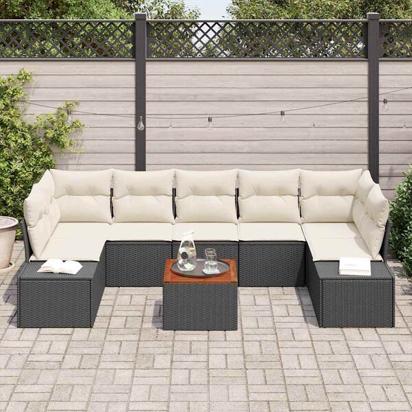 vidaXL Conjunto de Sof&aacute; de Jardim com almofada 8 pcs Preto vime PE