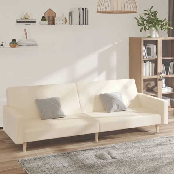vidaXL Sof&aacute;-cama de 2 lugares tecido cor creme