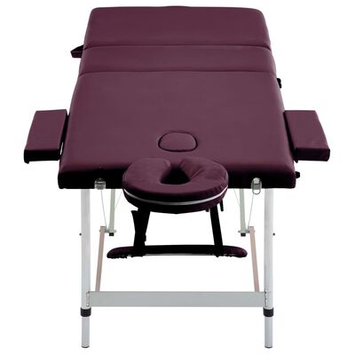 vidaXL Mesa de massagens dobrável 3 zonas alumínio roxo escuro