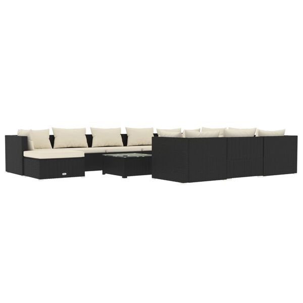 vidaXL 12 pcs conjunto lounge de jardim c/ almofad&otilde;es vime PE preto