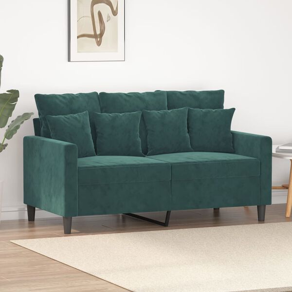 vidaXL Sof&aacute; de 2 lugares 120 cm veludo verde-escuro