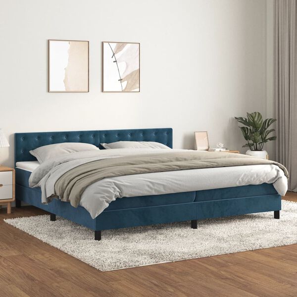 vidaXL Cama com molas/colch&atilde;o 200x200 cm veludo azul-escuro