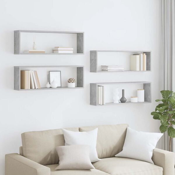 vidaXL Estantes parede c&uacute;bicas 4pcs derivados de madeira cinza cimento