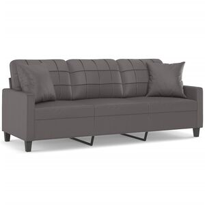 vidaXL Sof&aacute; 3 lug. c/ almofadas decorativas 180 cm couro artif. cinza