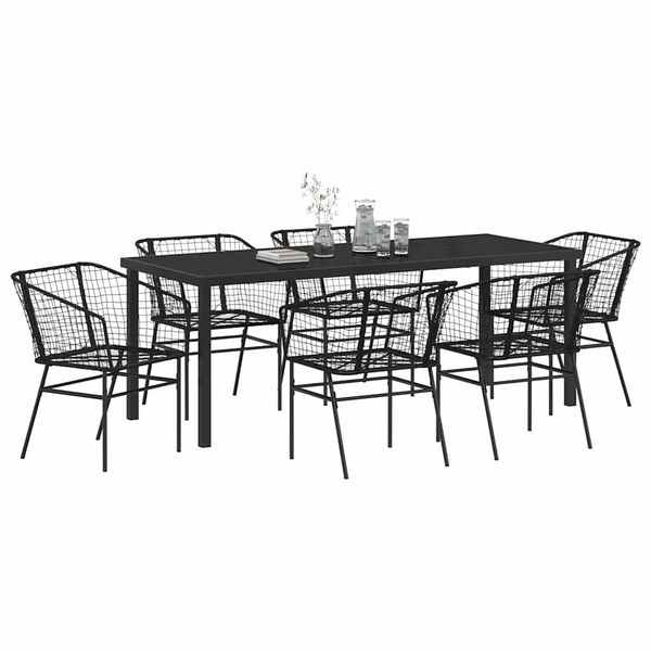 vidaXL Conjunto de Jantar para Jardim 7 pcs Preto vime PE