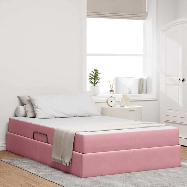 vidaXL Cama com arruma&ccedil;&atilde;o e colch&atilde;o Rosa 120 x 200 cm Veludo