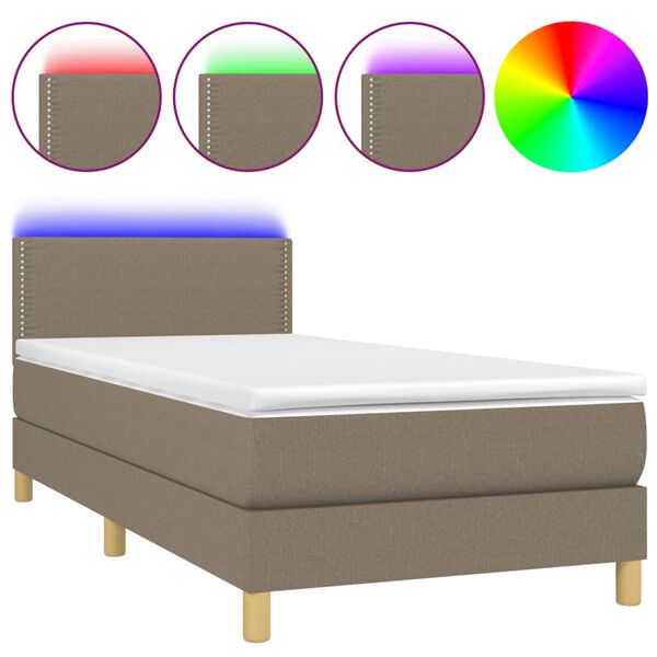 vidaXL Cama box spring + colch&atilde;o/LED 80x200cm tecido cinza-acastanhado