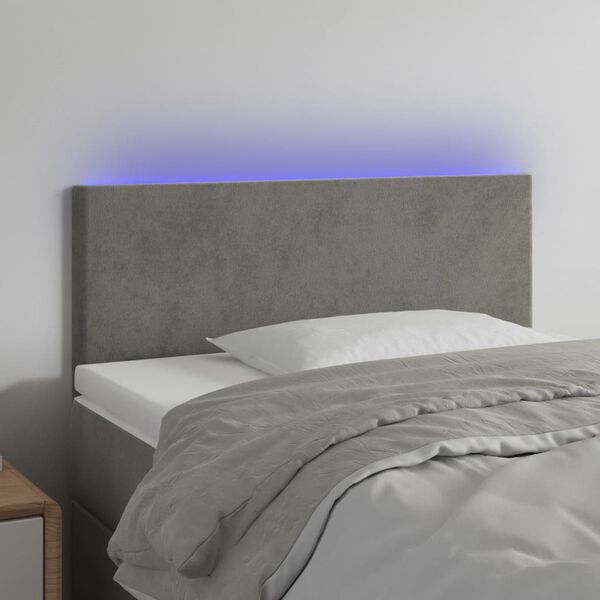 vidaXL Cabeceira de cama c/ luzes LED veludo 90x5x78/88 cm cinza-claro