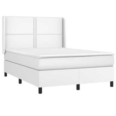 vidaXL Cama box spring c/colchão/LED 140x190cm couro artificial branco