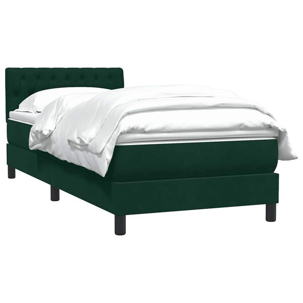 vidaXL Cama com molas/colch&atilde;o verde-escuro 90x210 cm veludo