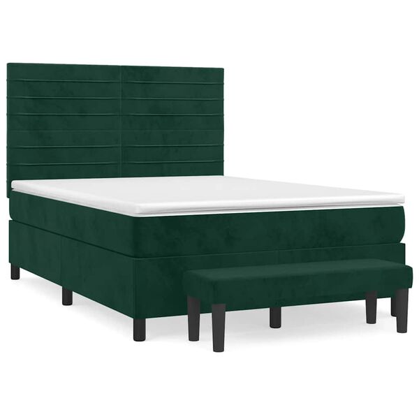 vidaXL Cama com molas/colch&atilde;o 140x200 cm veludo verde-escuro