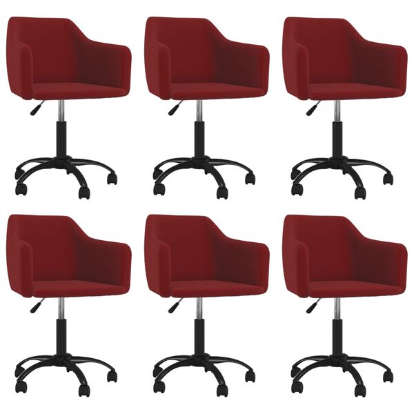 vidaXL Cadeiras de jantar girat&oacute;rias 6 pcs veludo vermelho tinto