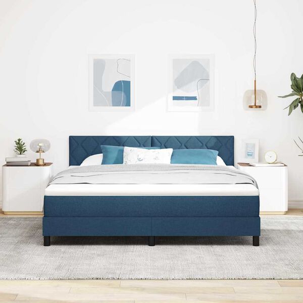 vidaXL Cama Box com colch&atilde;o com cabeceira Azul 180 x 200 cm tecido
