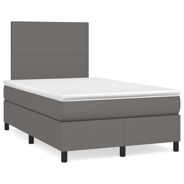 vidaXL Cama boxspring com colch&atilde;o 120x190 cm couro artificial cinzento
