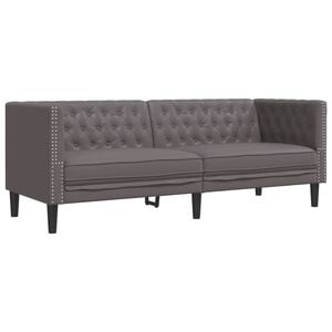 vidaXL Sof&aacute; chesterfield 3 lugares couro artificial cinzento