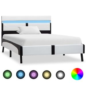 vidaXL Estrutura cama c/ LED 90x200 cm couro artificial branco e preto