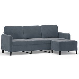 vidaXL Sof&aacute; de 3 lugares com apoio de p&eacute;s 180 cm veludo cinza-escuro
