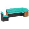 vidaXL Conjunto de sof&aacute; de jardim com 6 pe&ccedil;as e almofadas em rattan sint&eacute;tico preto
