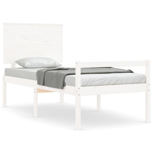vidaXL Cama de solteiro para idosos c/ cabeceira madeira maci&ccedil;a branco